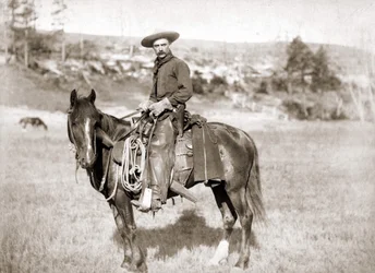 Um cowboy a cavalo - foto