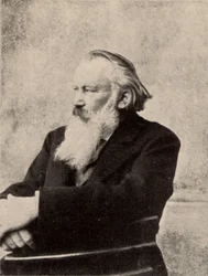Johannes Brahms (1833-1897) compositor alemão. Fotografia assinada, tirada em Viena a 6 de outubro de 1895 (meio-tom)(impressão)