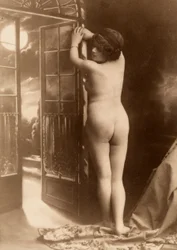 Retrato nu de uma jovem mulher vista de costas.