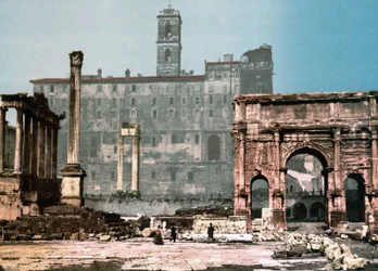 Roma. Templo de Saturno e Arco de Settimo Severo. Fotocromia sd. por volta de 1900.
