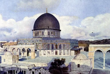 Vista do Mosquee de Omar em Jerusalém. Autocromo