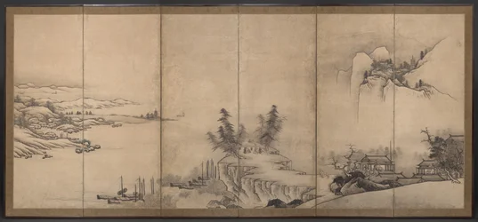 Pavilhões chineses numa paisagem