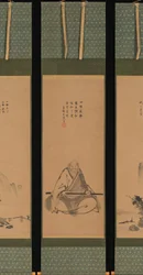 Mestre Zen com Cajado de Meditação e Paisagens em Estilo Chinês, provavelmente no final da década de 1620-1644.