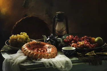 Pão rústico e uvas