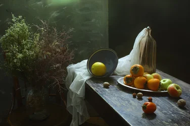 Natureza morta rústica com frutas
