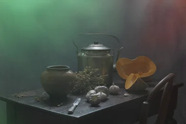 Natureza morta numa cozinha rústica