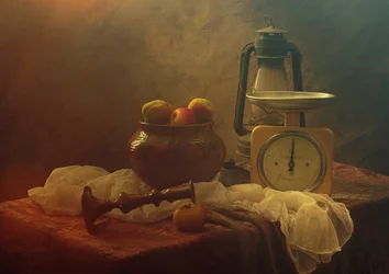 Natureza morta numa cozinha rústica
