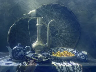 Natureza morta tradicional em azul