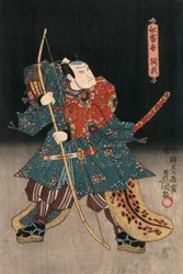 Ukiyo-e Impressão de um Ator Interpretando um Samurai por Kunisada