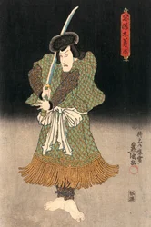 Ukiyo-e Impressão de um Ator Interpretando um Samurai por Kunisada