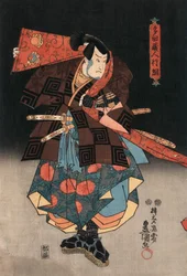 Ukiyo-e Impressão de um Ator Interpretando um Samurai por Kunisada