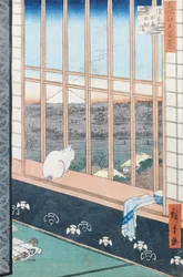 Asakusa Rice Fields durante o festival do galo da série &39;100 vistas de Edo&39;, pub. 1857 (impressão em xilogravura a cores)