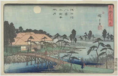 Lua de outono sobre o templo Mokuboji, c. 1840-1842