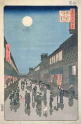 Cena noturna CBL J 2692 na rua Saruwaka, a partir de cem vistas de Edo, 1856 (impressão em xilogravura colorida)
