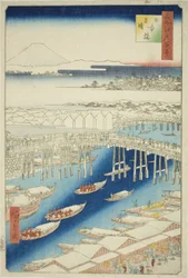 C wear er af hand r S w at Japan B reason (Nihonbashi snowy weather), da série s "Ridge d re d fa net s Vie ws f Edo (famous place Edo 100 views)”