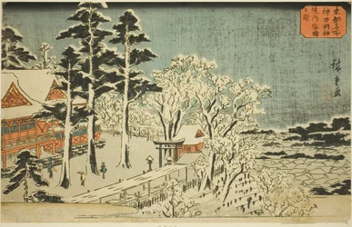 Tempo limpo após a queda de neve no recinto do Santuário Kanda Myojin (Kanda Myojin keidai yukibare no zu), da série "Lugares famosos na capital oriental (Toto meisho)"