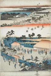 Vista completa do jardim de ameixeiras de Kameido