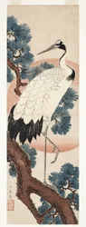 Guindaste no pinheiro ao nascer do sol, 1850-55 (xilogravura)