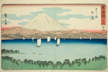 Ejiri—Não. 19, da série "Cinquenta e três estações do Tokaido (Tokaido gojusan tsugi)", também conhecido como Reisho Tokaido