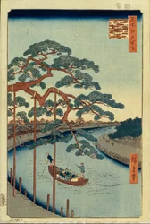 Cinco pinheiros e o canal Onagi Cem vistas famosas de Edo, 1856-1858