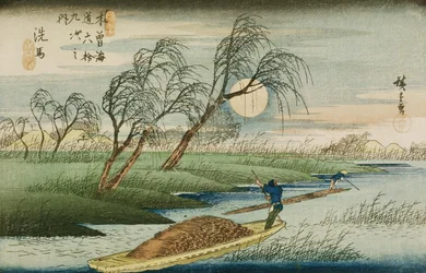 Lua cheia em Seba, da série «69 estações do Kisokaido», c. 1837-42