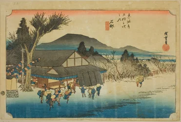 Ishibe: Megawa Village (Ishibe, Megawa no sato), da série "Cinquenta e três estações do Tokaido (Tokaido gojusan tsugi no uchi)", também conhecido como Hoeido Tokaido
