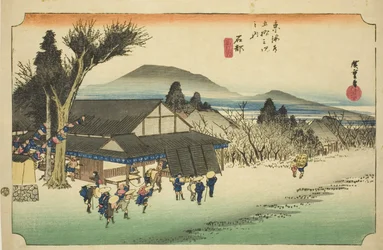 Ishibe: Megawa Village (Ishibe, Megawa no sato), da série "Cinquenta e três estações do Tokaido (Tokaido gojusan tsugi no uchi)", também conhecido como Hoeido Tokaido