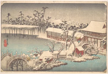 Neve no recinto do Kameido Tenmangū