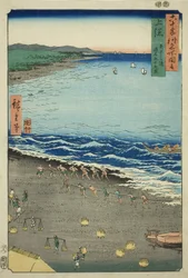 Província de Kazusa: Baía de Yasashi, também conhecida como Kujukuri (Kazusa, Yasashika ura, torina Kujukuri), da série "Lugares famosos nas sessenta e poucas províncias (Rokujuyoshu meisho zue)"