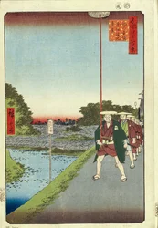 Monte Kinokuni e vista distante de Akasaka e do lago Tameike Cem vistas famosas de Edo, 1856-1858