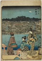 Kyoto: Evening Cool at Shijo (Onajiku taibi, Shijo suzumi), da série "Cinquenta e três estações [do Tokaido] (Gojusan tsugi)", também conhecido como Figura Tokaido (Jinbutsu Tokaido)