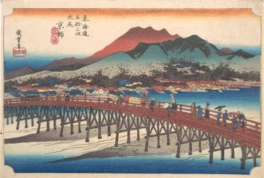 Quioto: a Grande Ponte de Sanjō (Taibi, Keishi, Sanjō Ōhashi), da série Cinquenta e três estações do Tōkaidō (Tōkaidō gojūsan tsugi)