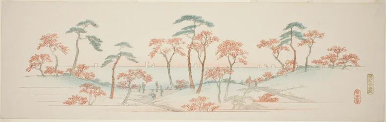 Maples no Templo Kaianji (Kaianji koyo), de uma série sem título de vistas famosas dos subúrbios de Edo
