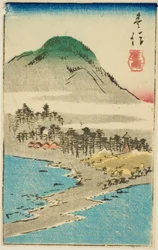 Minosaki na província de Bungo (Bungo, Minosaki), seção da folha no. 17 da série "Fotos Recortadas das Províncias (Kunizukushi harimaze zue)"