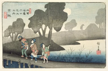 Miyanokoshi, No.37 da série, &39;69 Estações do Kisokaido &39;, pub. por Hoeido e Kinjudo, final da década de 1830 (impressão em xilogravura a cores)