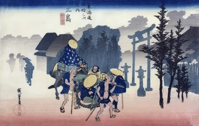 Morning Mist at Mishima, da série &39;53 Stations of the Tokaido &39;, 1834-35 (impressão xilogravura a cores)