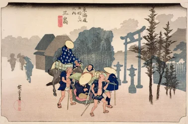 Morning Mist at Mishima, da série &39;53 Stations on the Eastern Coast Road &39;, 1833 (impressão em xilogravura)