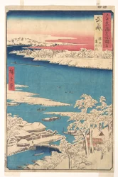 Manhã após uma queda de neve, o rio Sumida, província de Musashi, da série Vistas de lugares famosos nas mais de sessenta províncias