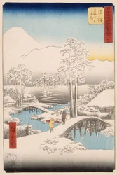 O monte Fuji e o monte Ashigara vistos de Numazu com tempo limpo após uma queda de neve
