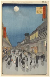 Visão noturna de Sarawaka-machi, nº 90 de cem vistas famosas de Edo, 1856 (impressão em xilogravura)