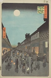 Vista nocturna de Saruwaka-machi (Saruwaka-machi yoru no kei), n.o 90 da série "Cem vistas famosas de Edo (Meisho Edo hyakkei)"