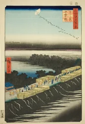Versão da imagem japonesa k side t, Yoshiwara (Yoshiwara Nihon Tsutsumi), da série s `` Ridge d re d fa net s view ws of Edo (Cem vistas famosas de Edo)