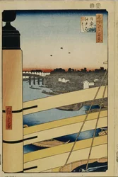 Nihonbashi e Edobashi Pontes Cem Vistas Famosas de Edo, 1856-1858