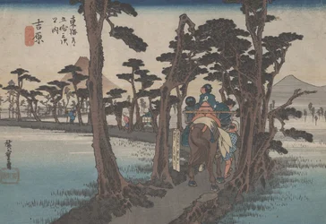 No. 16 &39;Yoshiwara: Fuji à esquerda&39; de 53 estações do Tokaido, c.1833