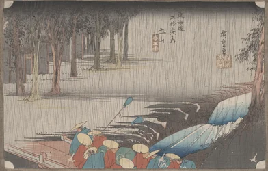 No. 50 &39;Tsuchiyama: Chuva primaveral&39; de 53 estações do Tokaido, c.1834
