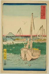 Off Tsukuda Island na Capital Oriental (Toto Tsukuda oki), da série "Trinta e seis vistas do Monte Fuji (Fuji sanjurokkei)"