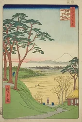 Casa de Chá do Velho, Meguro (Meguro Jijigachaya), n.º 84 da série "Cem Vistas Famosas de Edo (Meisho Edo hyakkei)"