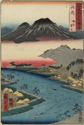O monte Otoko-yama visto de Hirakata, província de Kawachi, julho de 1853