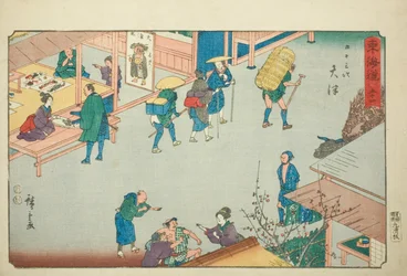 Otsu—Não. 54, da série "Cinquenta e três estações do Tokaido (Tokaido gojusan tsugi)", também conhecido como Reisho Tokaido