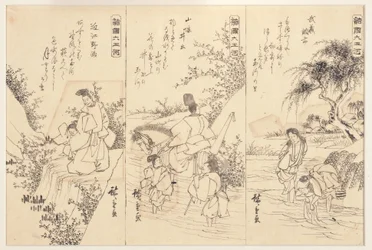 Esboços preparatórios para o rio Chofu Jewel em Musashi; The Ide Jewel River, 1838-43 (tinta no papel)